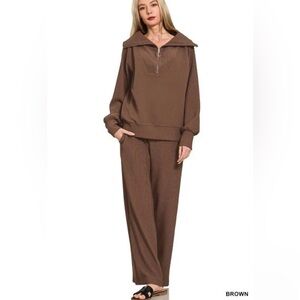 Zenana Outfitters Brown Lounge Set